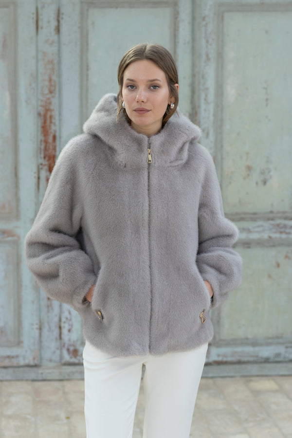 Hongo  ight grey Faux fur jacket,